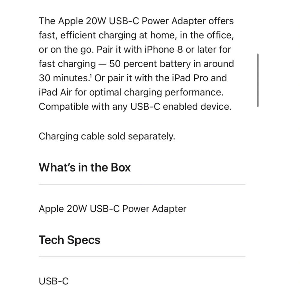 Apple USB-C 20W Power Adapter